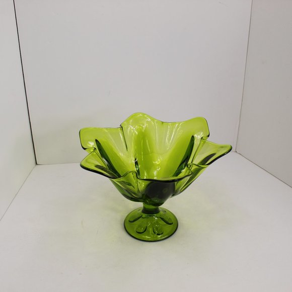Mid Century Green Glass Pedestal Compote Bowl - Picture 1 of 4
